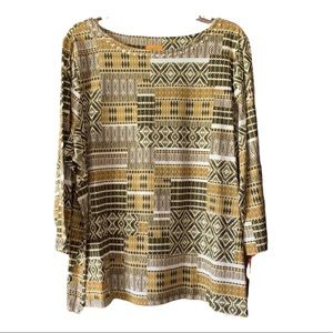 RUBY RD PLUS PLUS SIZE 3/4 SLEEVE GEOMETRIC PRINT STUDDED NECK SIZE 2X